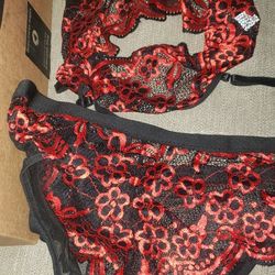 Ella Lust  Sexy Lingerie for Women V-Neck High Waist Floral Lace Strappy Bra and Panty with Garter Belts 3 Piece Set Plunging Outfits L-(R