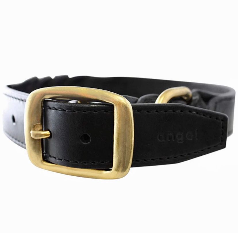 Black Genuine Oiled Braided Leather Dog Collar w/Real Brass