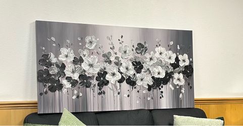 Large Black & White Flower Wall Art Painting