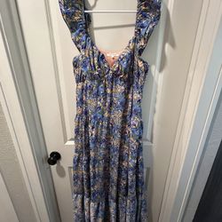 Free The Roses blue yellow and purple floral maxi dress size medium