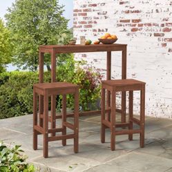 38 in. Teak Solid Wood Counter Height Pub Table Set with Bar Stools Dining Set