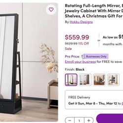 ROTATING JEWELRY CABINET WITH MIRROR AND LED  LIGHTS 