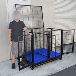 (New in box) $280 X-Large 49” Heavy-Duty Folding Dog Cage 49x38x43” Two-Door Crate Kennel w/ Divider 