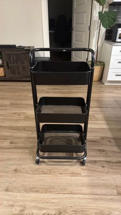 Black 3-Tier Metal Rolling Storage Cart