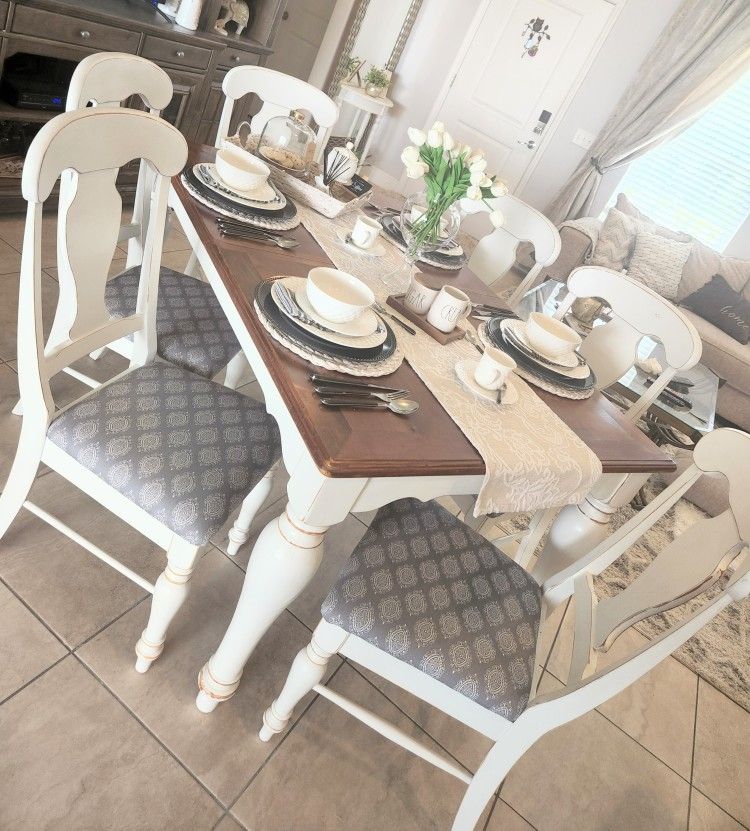 Farmhouse Dining Table 6 Chairs. Mesa Comedor Estilo Campo 6 Sillas