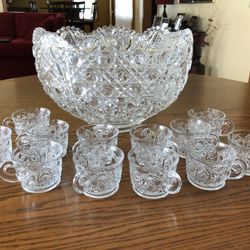 LE Smith Daisy & Hobstar Crystal Punch Bowl