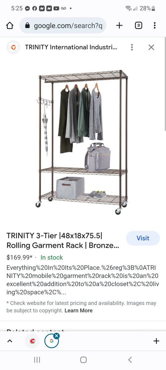 TRINITY Bronze Rolling Garment Rack