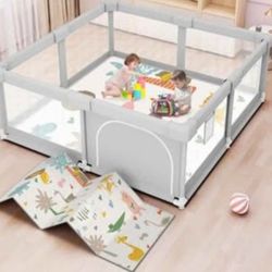 Baby Playpen with Mat 50x50 Inch, Play Pen for Babies and Toddlers with Gate