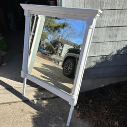 BEAUTIFUL WHITE DRESSER MIRROR WITH BRACKETS 38 1/2” X 38 High