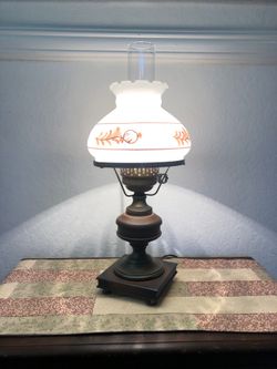 1960’s-70’s Vintage Hurricane Parlor Lamp Milk Glass Brass Wood GWTW