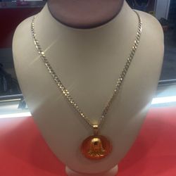 14k Two Tone Chain With Tri Color Pendant