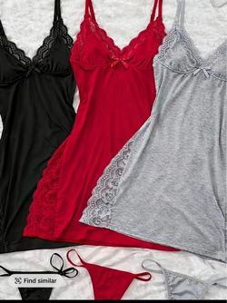 Women's Solid Lace Nightdress 3-Pack