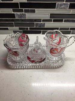 German Red Bird crystal cream & sugar holder