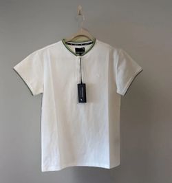 Stone Falcon Men’s V-Neck Pullover Shirt White Small NWT Green Grey Trim