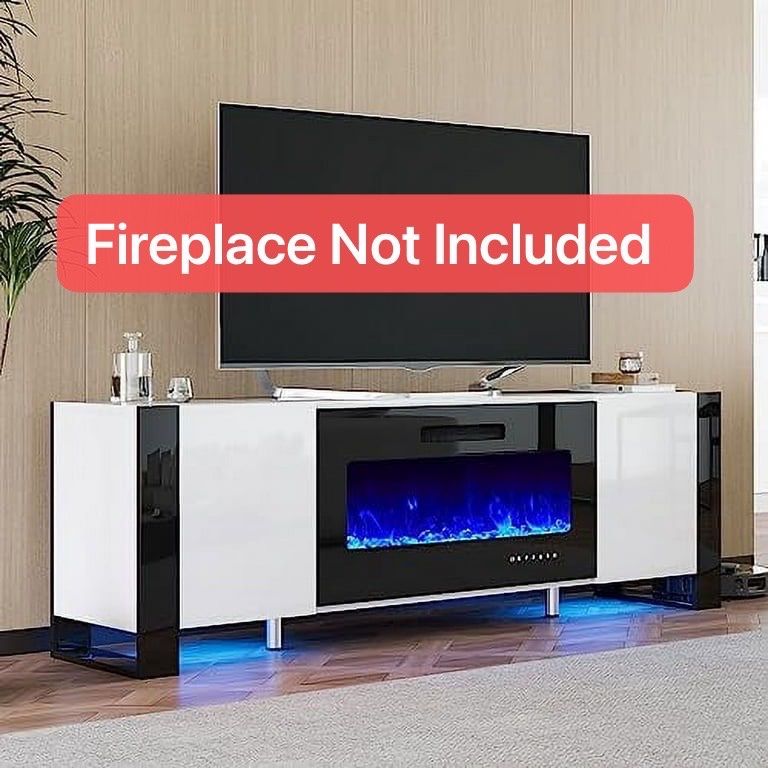 Fireplace TV Stand , 70" Entertainment Center LED Lights, White (No Fireplace)