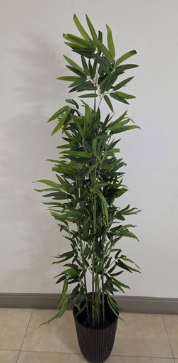 72" Faux Bamboo Tree in a 14" (Tall) Black Ribbed Planter @ Lasting Creations