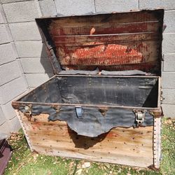 HUGE Antique, Aged and Worn Black Trunk – For Halloween Prop or Hardware