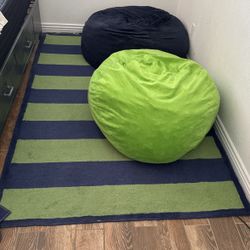 Rug (Pottery Barn) &  Navy Bean Bag Chair