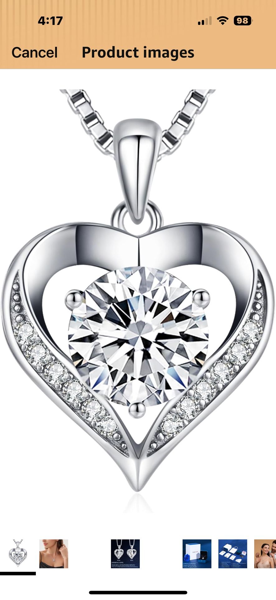 Brand New Sterling Silver 2 Ct Moisanite Heart Pendant Necklace