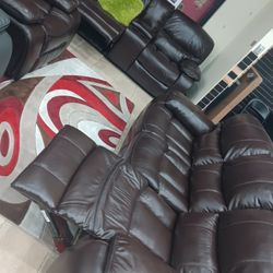 *Weekend Special*---Madrid Attractive Brown Leather Reclining 3 Piece Sets---Delivery And Easy Financing Available💪