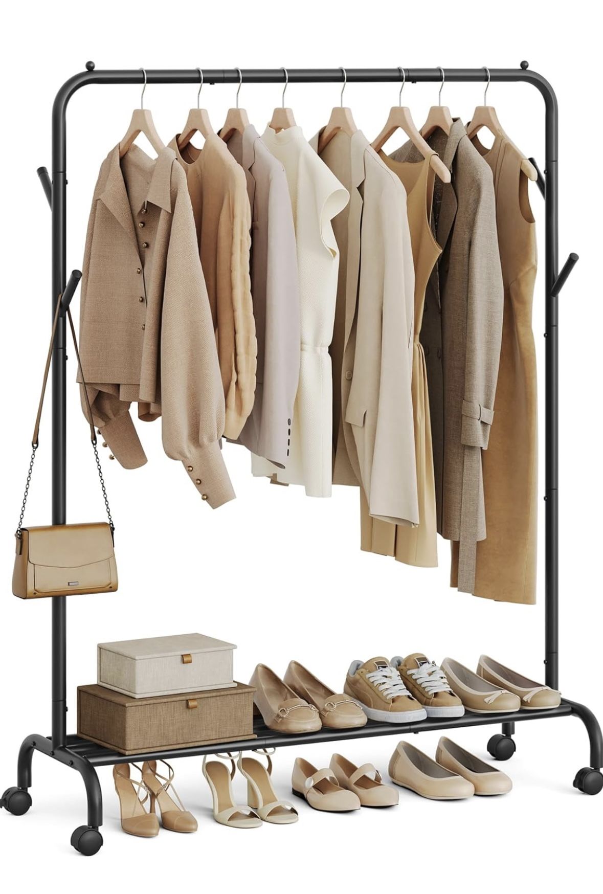 SONGMICS Clothes Rack, Clothing Rack for Hanging Clothes with Wheels, Garment Rack, Metal Frame, 110 lb Max. Total Load, 40.7 Inches Wide, Clothes Sto