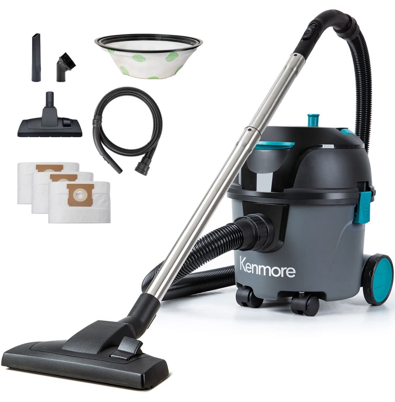 Kenmore KW3010 Bagged Canister Vacuum 3 Gallon Lightweight Cleaner High Efficient with 3 Cleaning Tools & Washable Filter for Household, Hard Floor, C