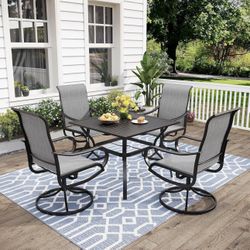 ❤️‍🔥 Patio Dining Table for 5 Outdoor Patio Table with Umbrella Hole for Garden Lawn Deck Backyard, Black Tabletop$350