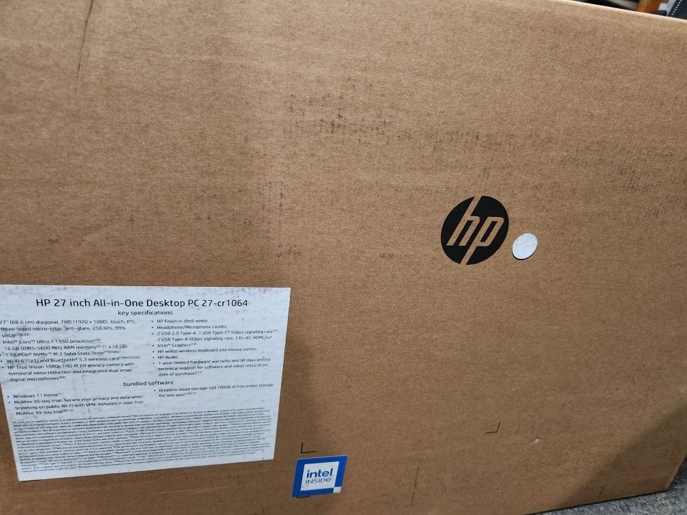 Hp 27" Full HD All In One Computer. Intel Core Ultra 7