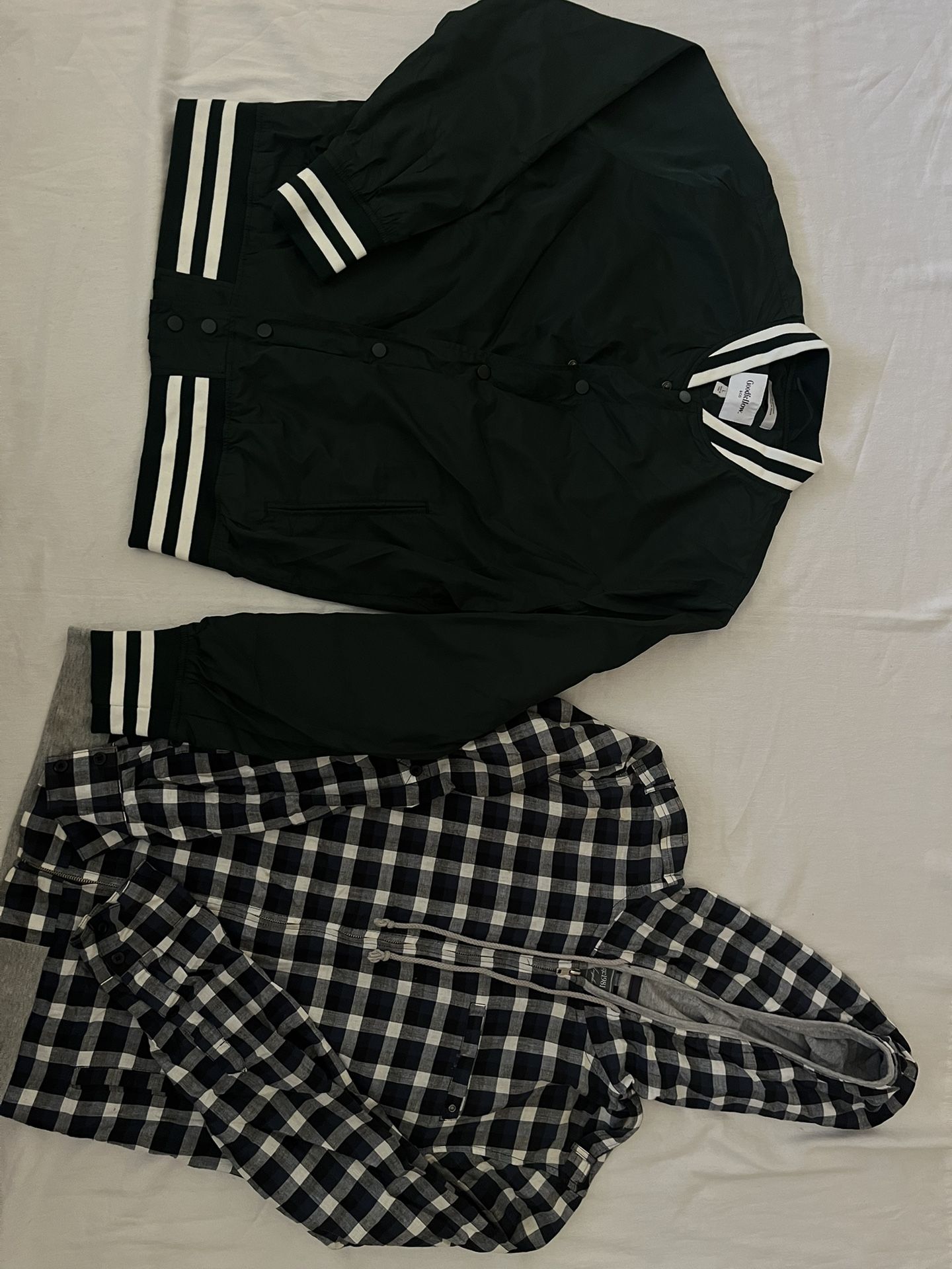 New Flannel Hoodie & Dark Green Jacket