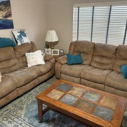 Couch, couch, recliner, and coffee table