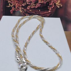 10K,GP, 925 SILVER, VINTAGE NECKLACE, TWO TONES 11.5"IN
