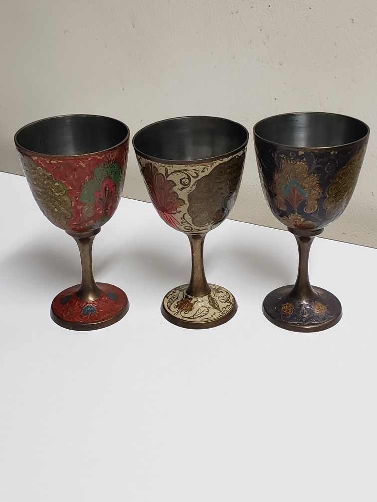 Set-3 Brass Enamel Stemware 