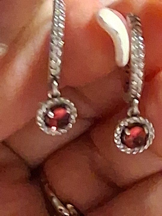 PANDORA AUTHENTIC BRAND NEW STERLING SILVER CZ RED CRYSTAL  DANGLE HOOP EARRINGS