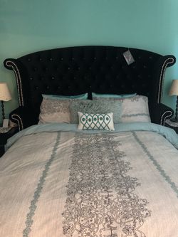 Queen Upholstered Bed Frame and Mattress-Clean!