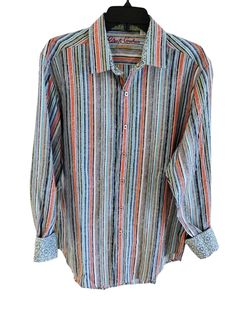Robert Graham Exclusive Shirt Mens L Multicolor Striped Pattern Flip Cuff