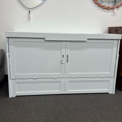 Murphy Cabinet Bed, CUBE, White, QUEEN Size, 6” Foam Mattress Inside. 