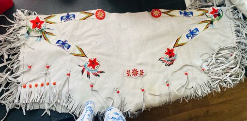 Native American Beaded Leather Fringed shawl and skirt