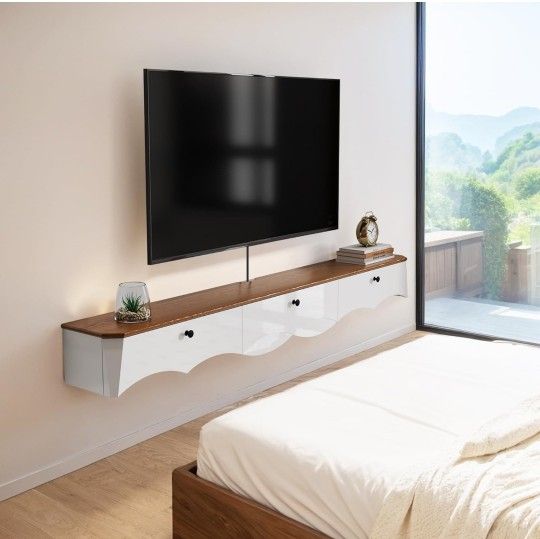High Gross Floating TV Stand with 3 Drawers,70'' Wall Mounted TV Shelf,Floating TV Console,Floating TV Cabinets with Drawers,Under TV Shelf for Bedroo