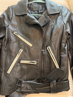 Brown Leather Moto Jacket with Belt