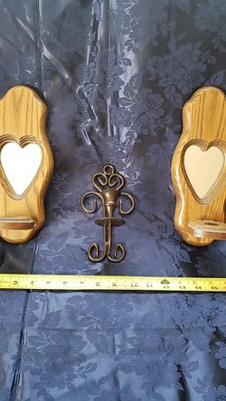 Wooden mirror & metallic candle holders