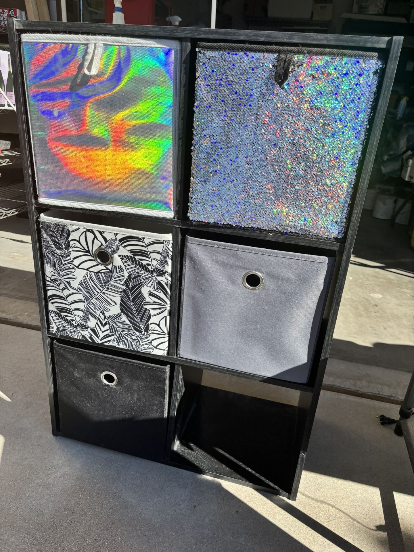 6-Cube Shelf With Cube Bins And 3-Plastic Stacking Drawers