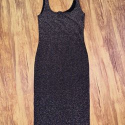 Forever21 Black Glitter shimmer Party Dress size medium bodycon sleeveless dress