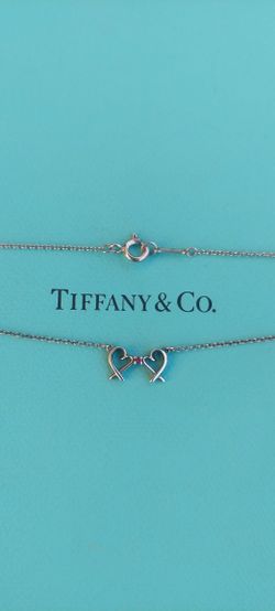 Tiffany & Co Pink Stone Silver Paloma Picasso Double Loving Heart Necklace 
