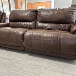 Ashley Brown Leather Power Recline Couch Set
