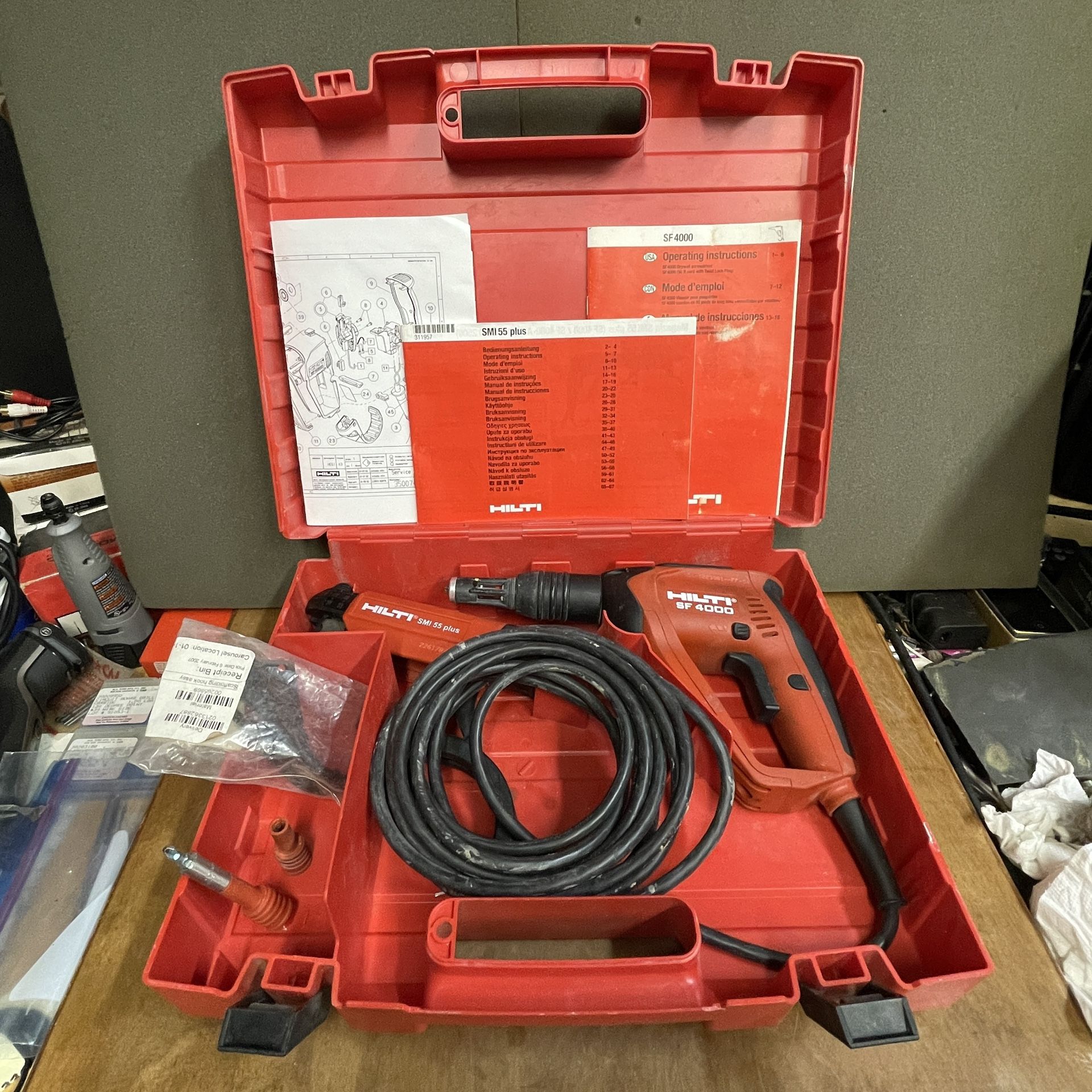Hilti sf4000 drywall screw drill gun w/ smi55 auto feed head + accessories