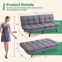 Hcore Memory Foam Convertible Sofa Bed/Couch/Futon Sets with Gray Linen  Fabric for Living Room 