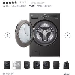 LG 5.8 cu. ft. Front Load Washer with AI DD™ 2.0 and LCD Knob - Black Steel (WM6700HBA)