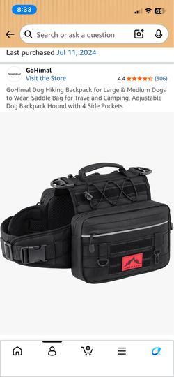 Dog Hiking Backpack for Large & Medium Dogs to Wear, Saddle Bag for Trave and Camping, Adjustable Dog Backpack Hound with 4 Side Pockets