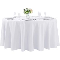 108” Round White Tablecloth