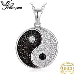 925 Sterling Silver Natural Black Spinel Tao Chi Yin Yang Pendant Necklace [PEN255]